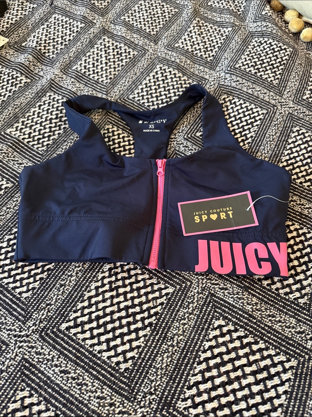 Juicy Couture Naritime blue zip front   Sports Bra -Pink Accents- NWT. Retail 45